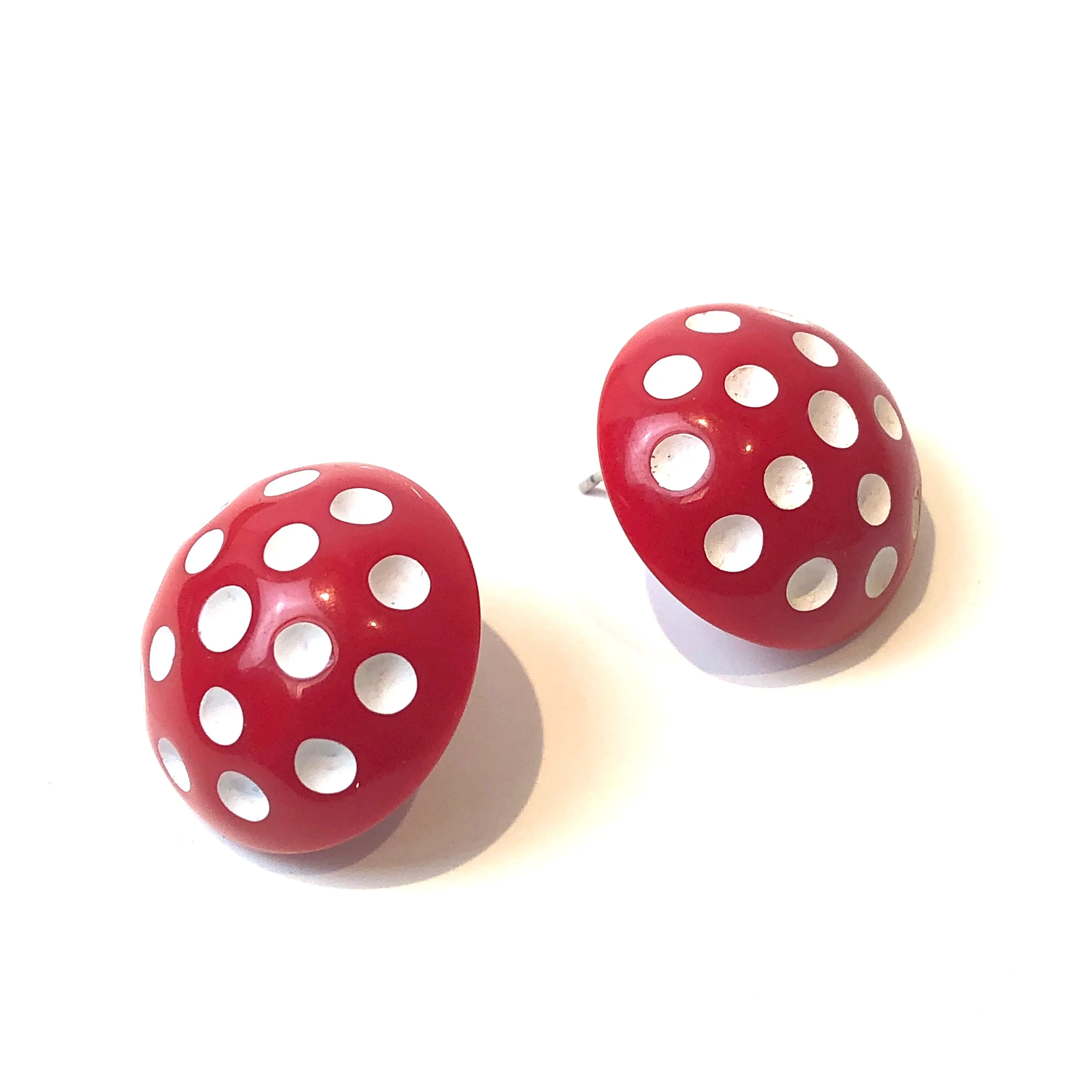 Red and White Polka Dot Retro Stud Earrings