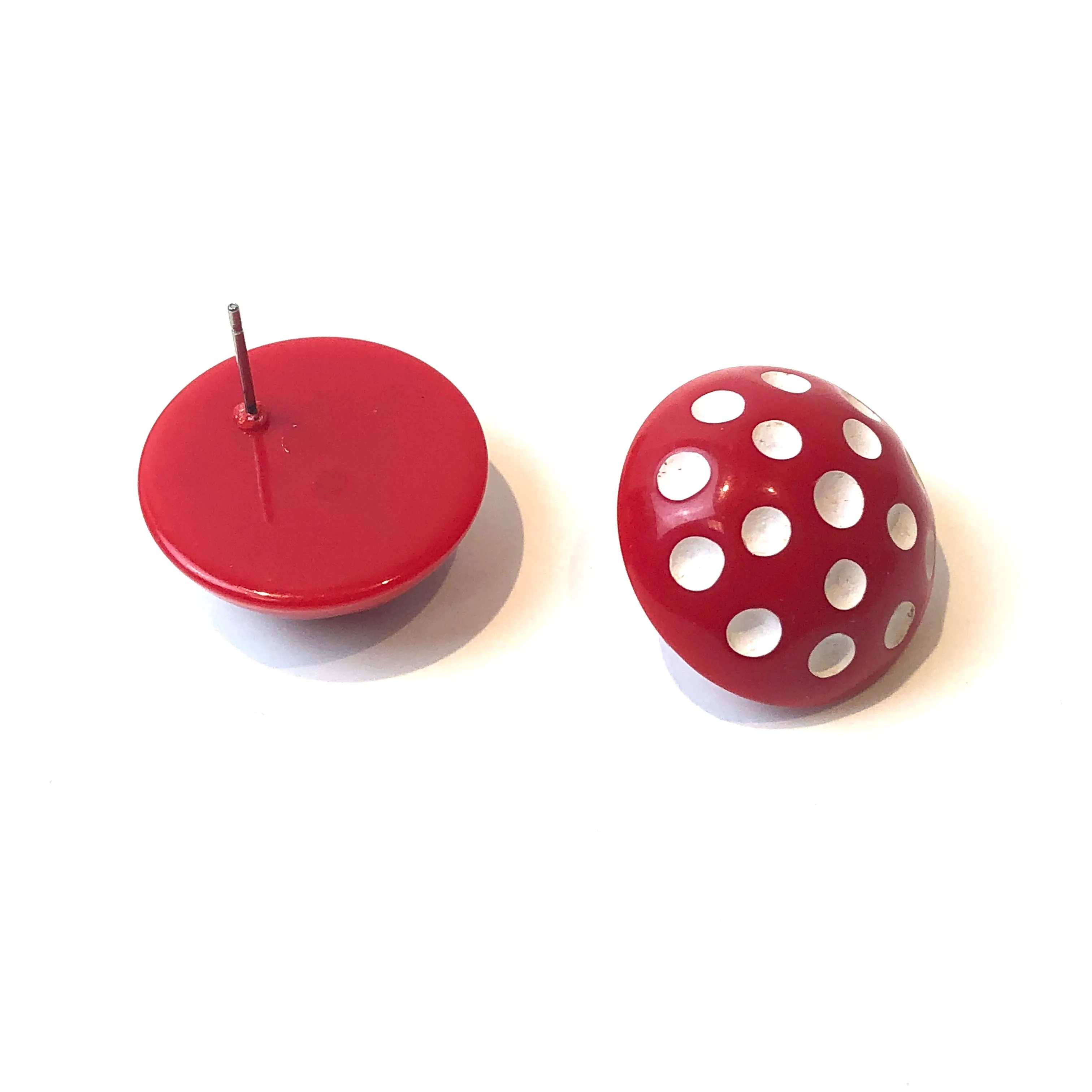 Red and White Polka Dot Retro Stud Earrings