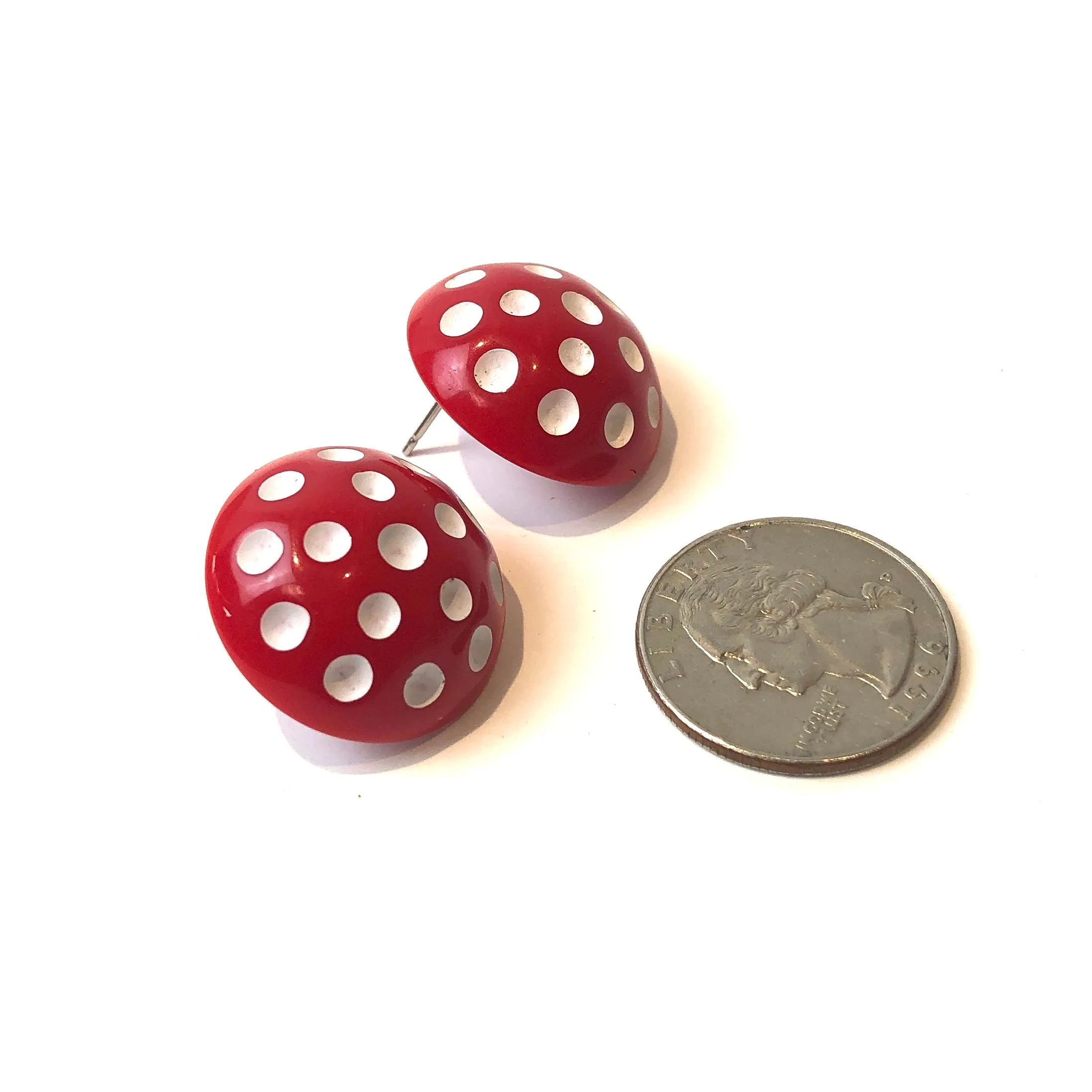 Red and White Polka Dot Retro Stud Earrings