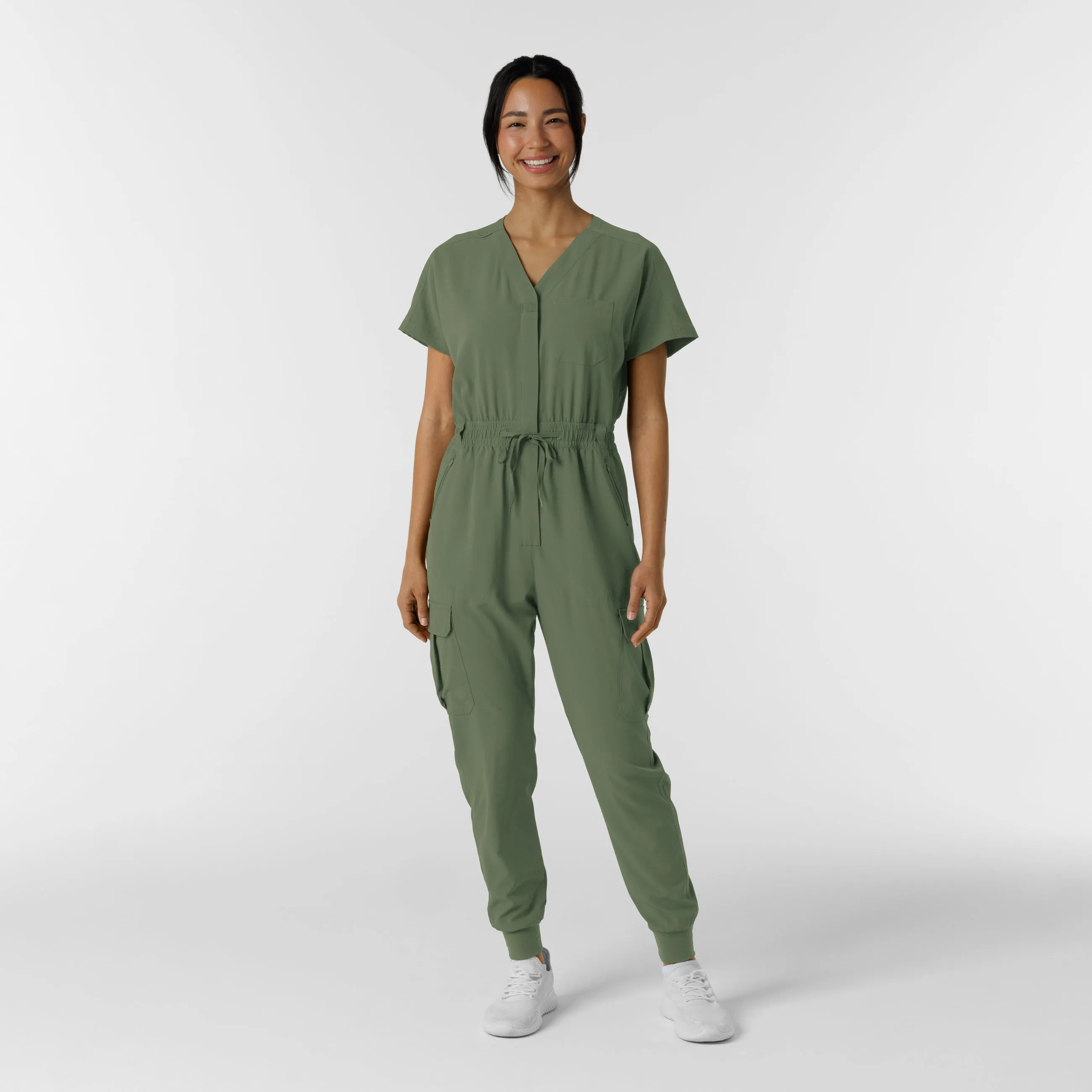 RENEW Women's Cargo Jogger Scrub Jumpsuit - Olive