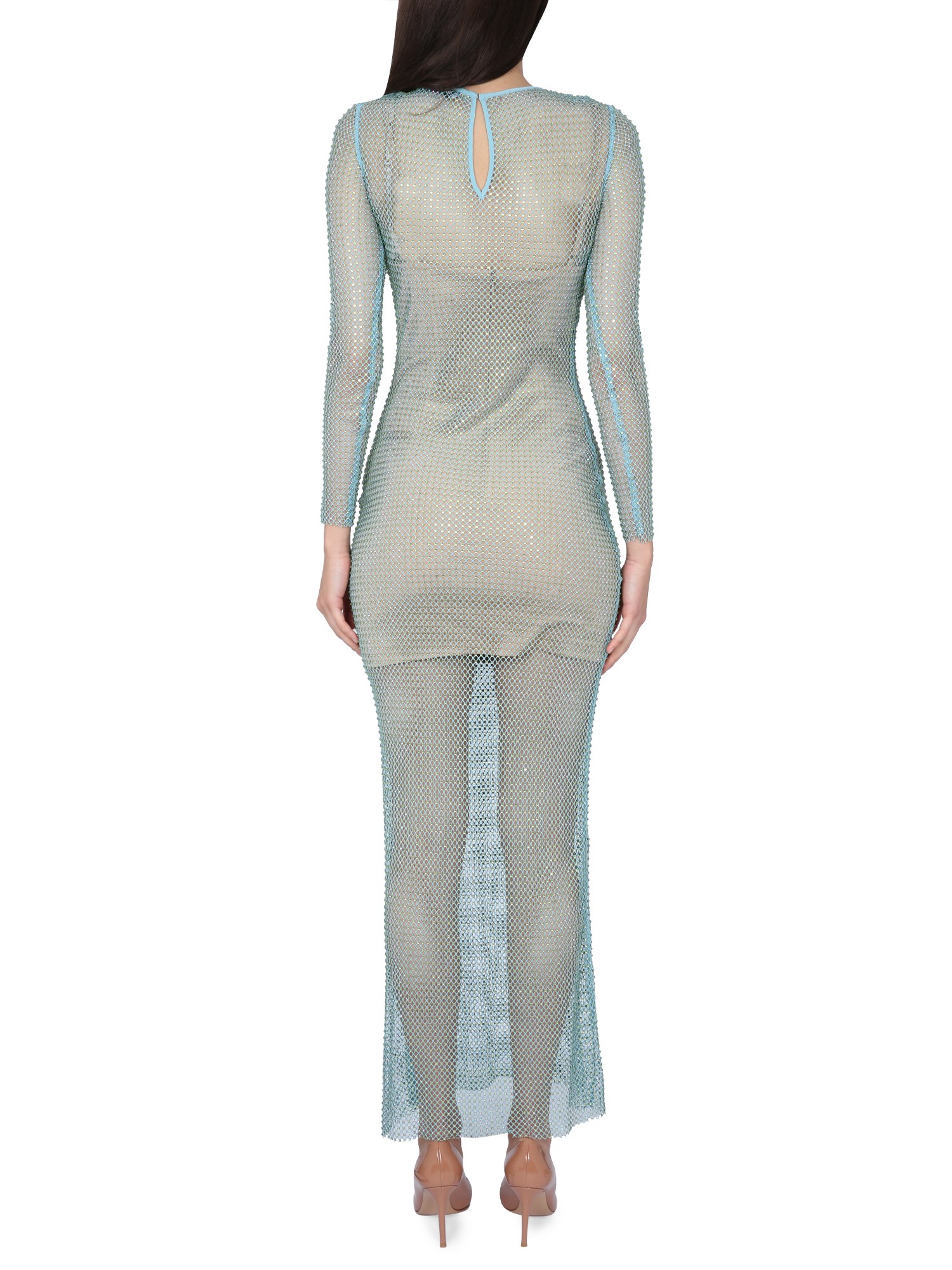 SELF-PORTRAIT    LONG MESH DRESS WITH RHINESTONES