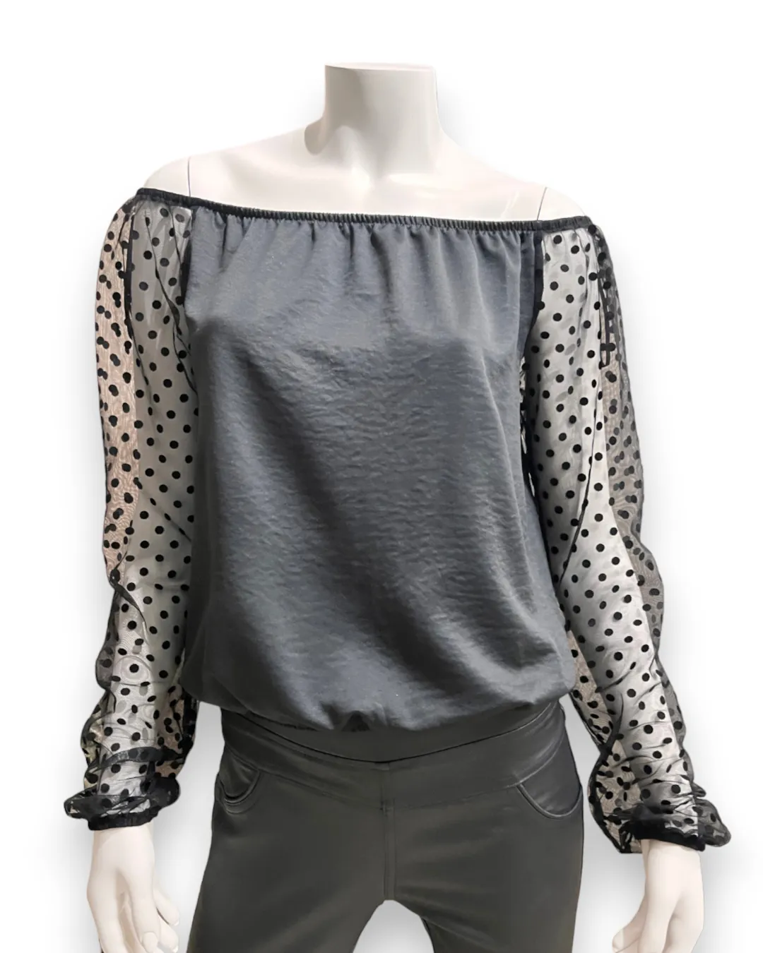 Shanee Top - Black with polka dot sleeves