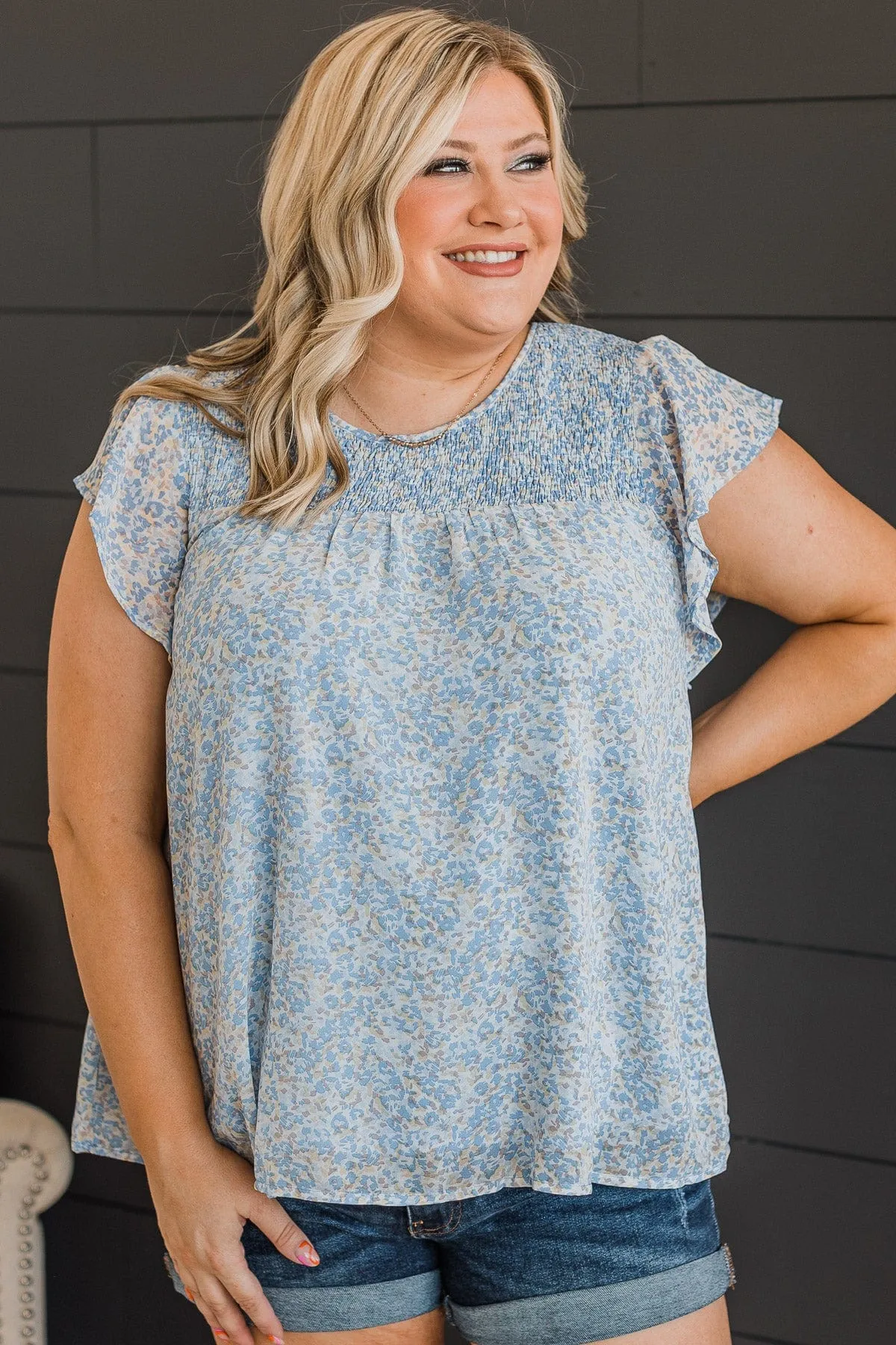 Sign Me Up Smocked Floral Blouse- Blue