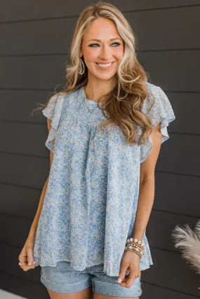 Sign Me Up Smocked Floral Blouse- Blue