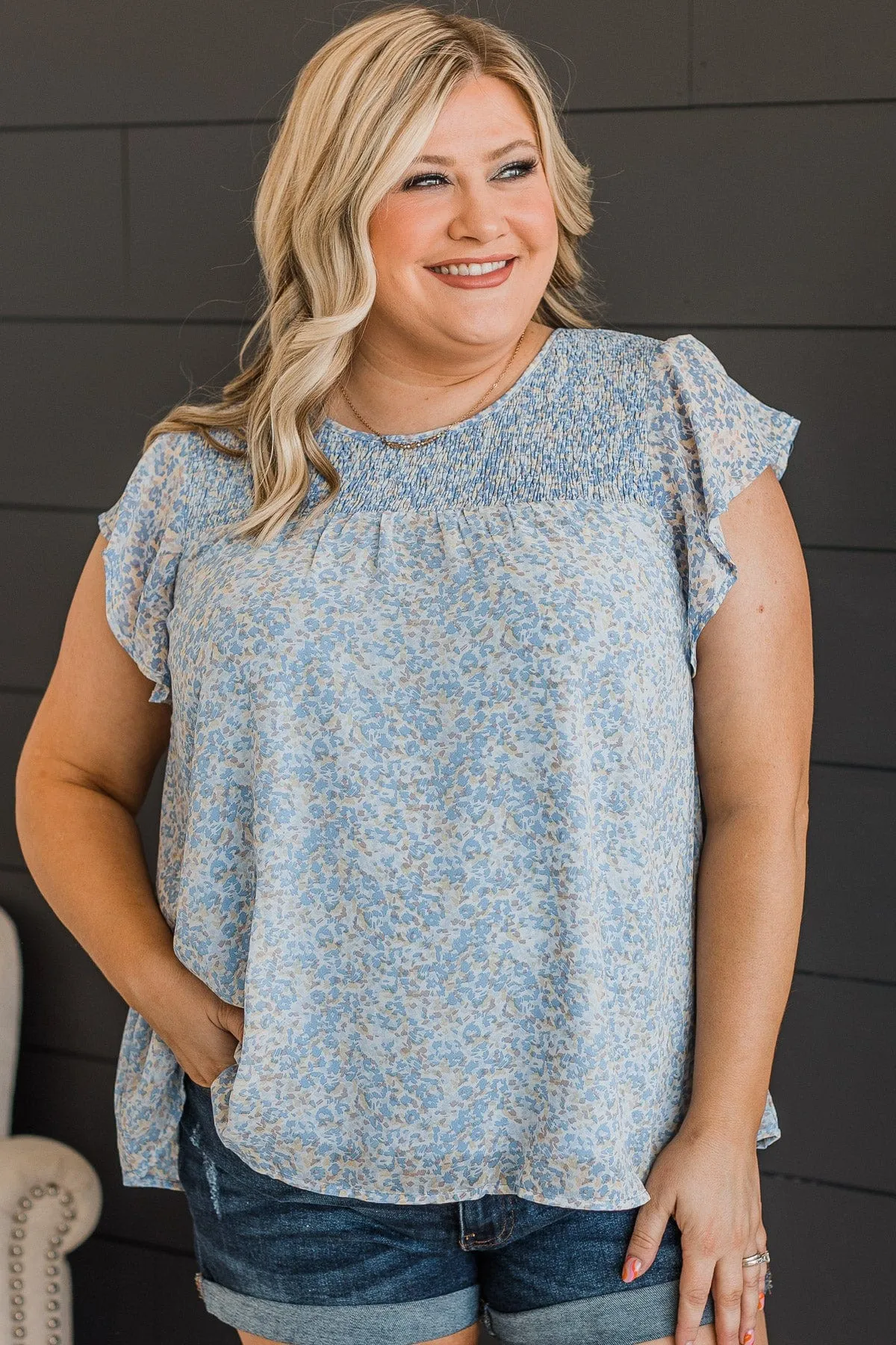 Sign Me Up Smocked Floral Blouse- Blue