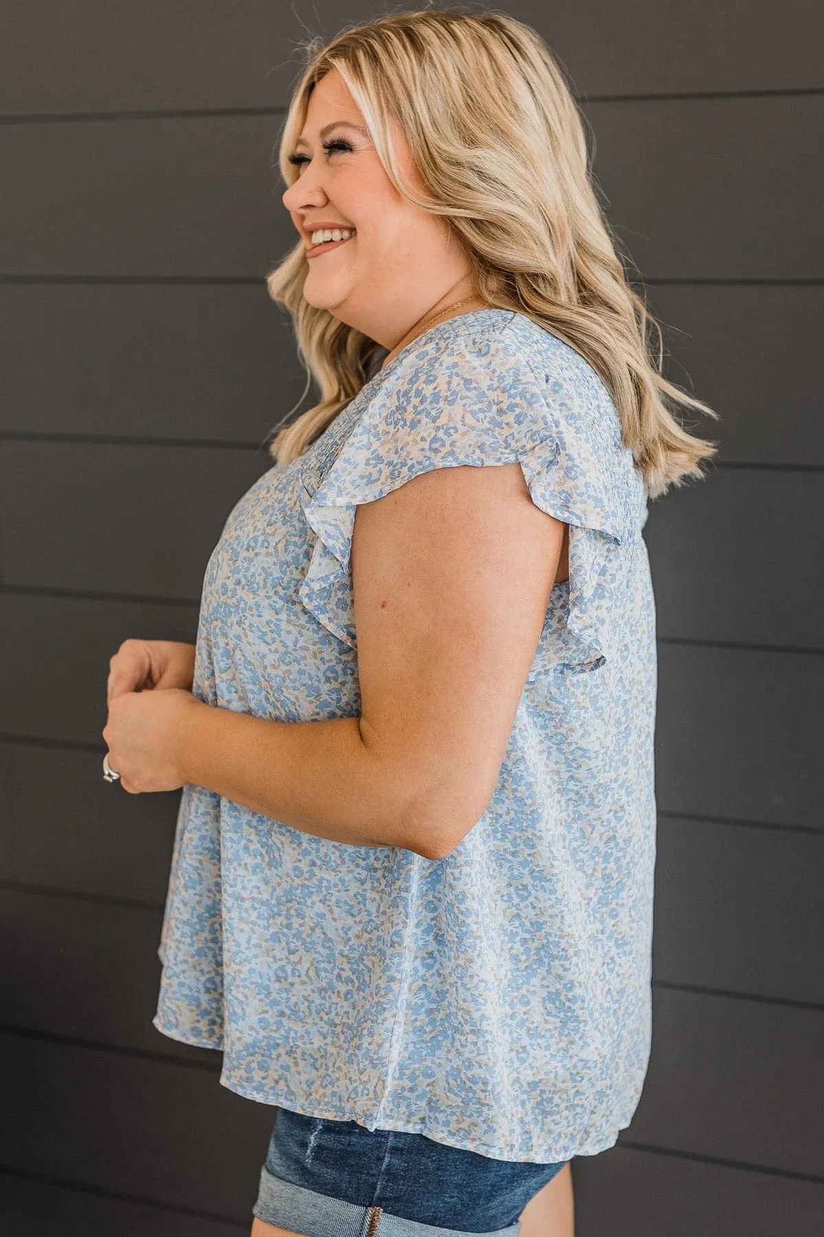 Sign Me Up Smocked Floral Blouse- Blue