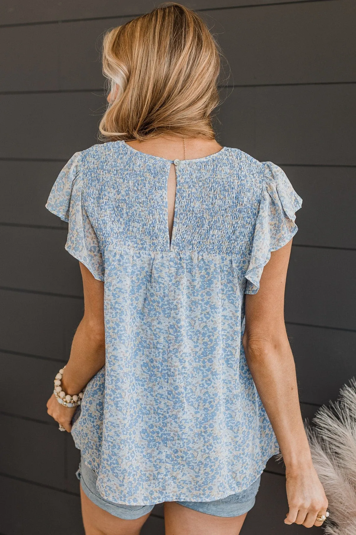 Sign Me Up Smocked Floral Blouse- Blue