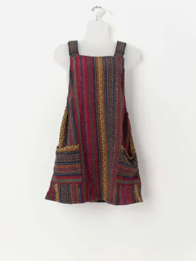 Vintage woven dungaree dress in rainbow colours – Small / Medium