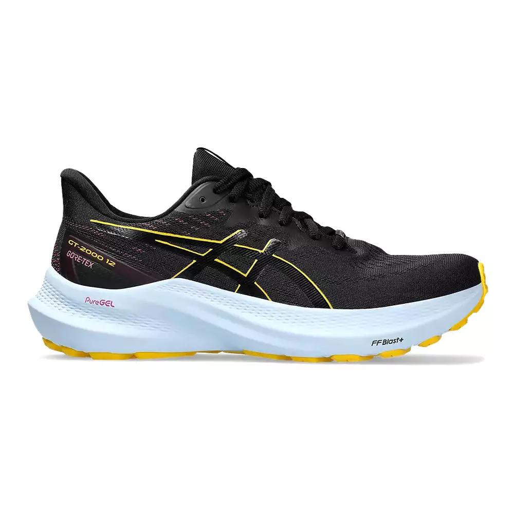 Women's Asics GT-2000 12 GTX, Black/Saffron, 8 B Medium