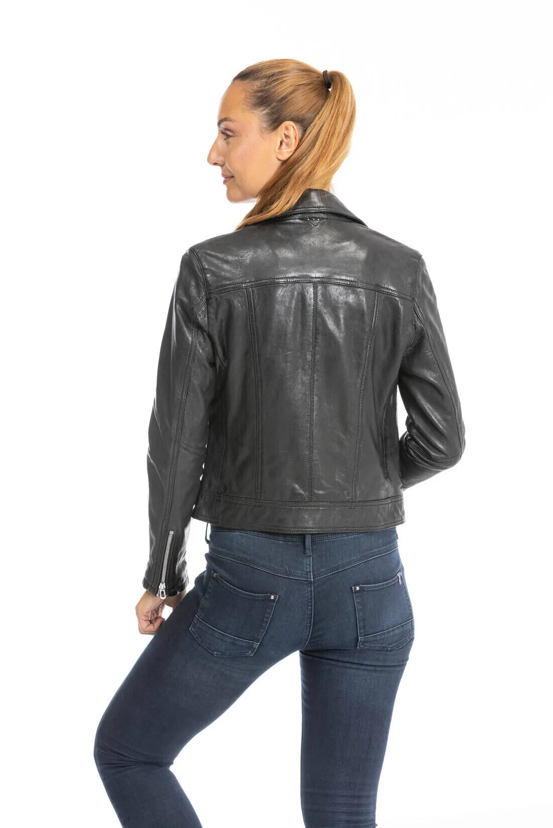 Women's black lamb leather biker jacket panila