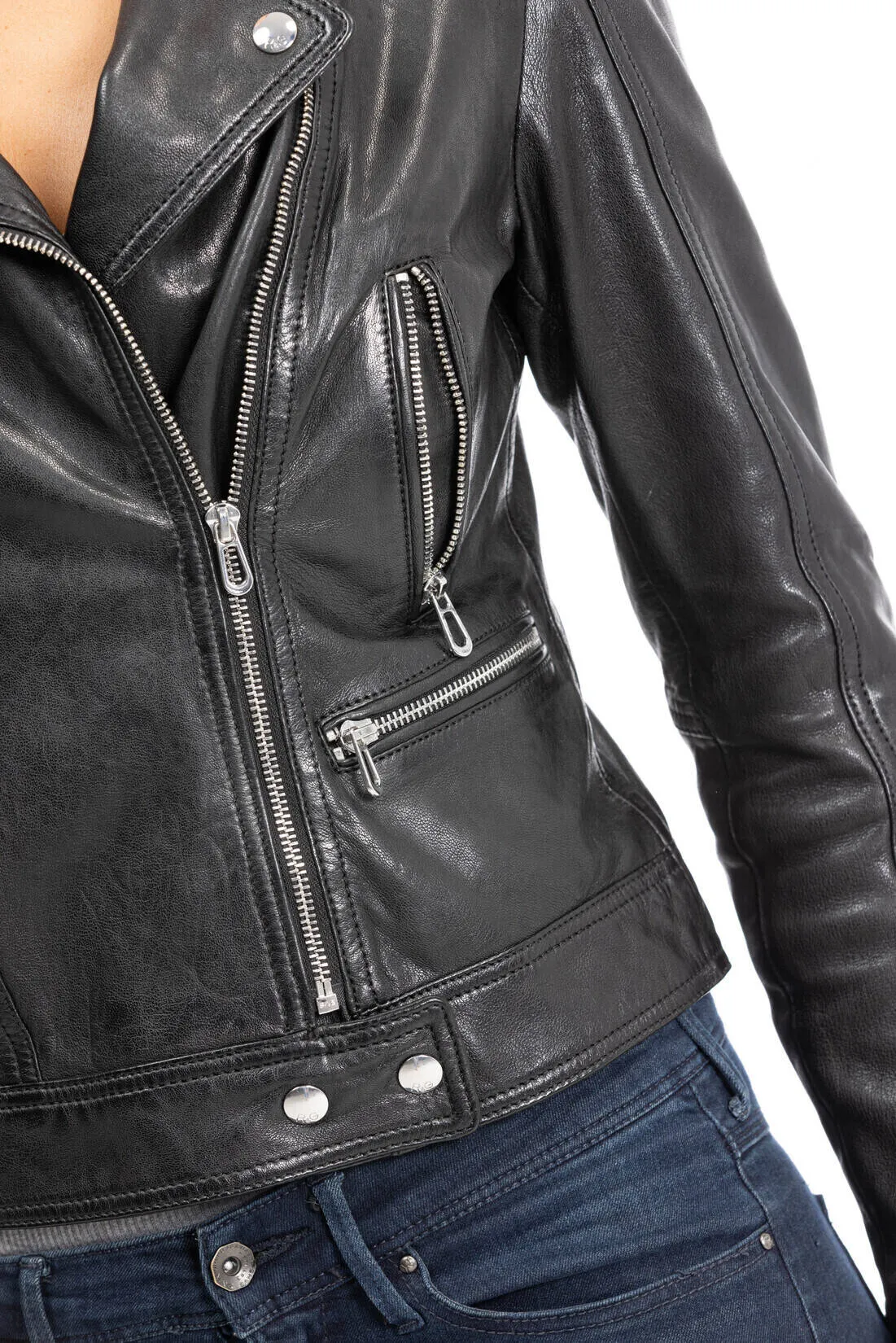 Women's black lamb leather biker jacket panila