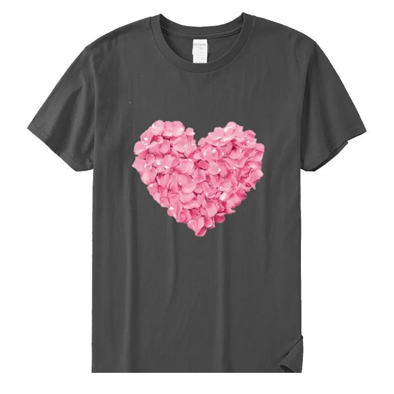 Women's Casual Flower Heart Design Cotton Short Sleeve T-Shirts