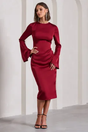 Zaina | Burgundy Long Sleeve Maxi Dress with High Neckline